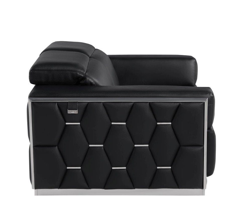 70" Black And Silver Italian Leather Loveseat HomeRoots