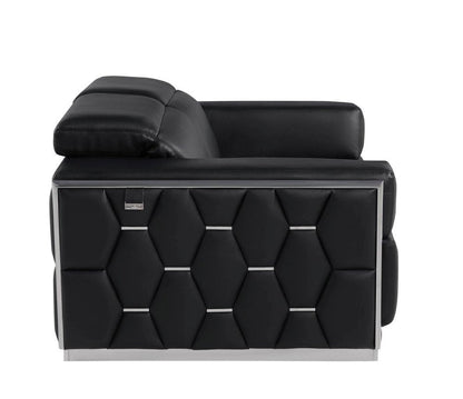 70" Black And Silver Italian Leather Loveseat HomeRoots