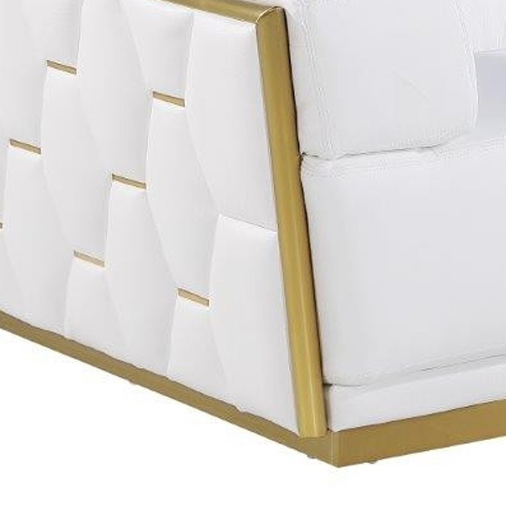 70" White And Silver Italian Leather Loveseat HomeRoots