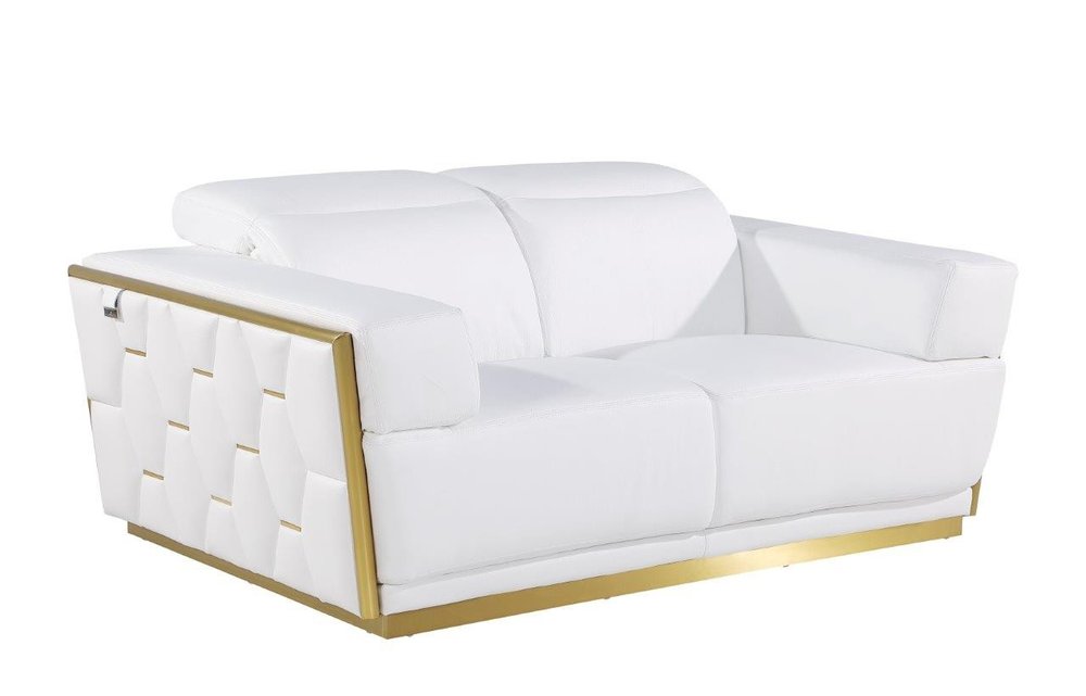 70" White And Silver Italian Leather Loveseat HomeRoots