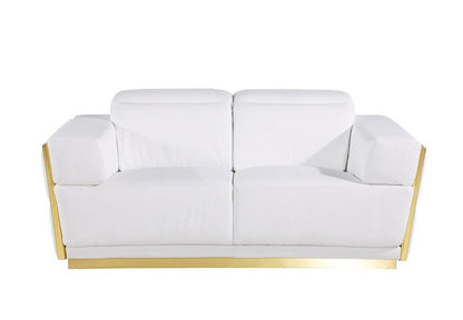70" White And Silver Italian Leather Loveseat HomeRoots
