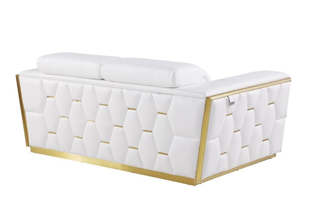 70" White And Silver Italian Leather Loveseat HomeRoots