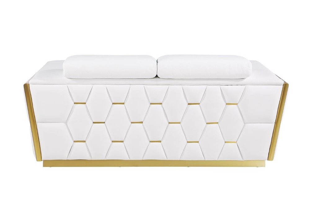 70" White And Silver Italian Leather Loveseat HomeRoots