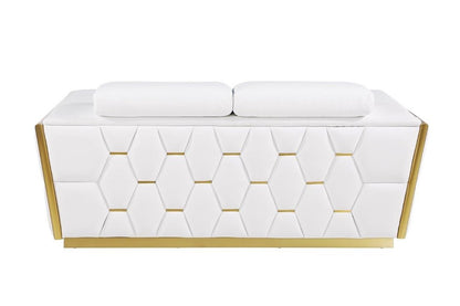 70" White And Silver Italian Leather Loveseat HomeRoots