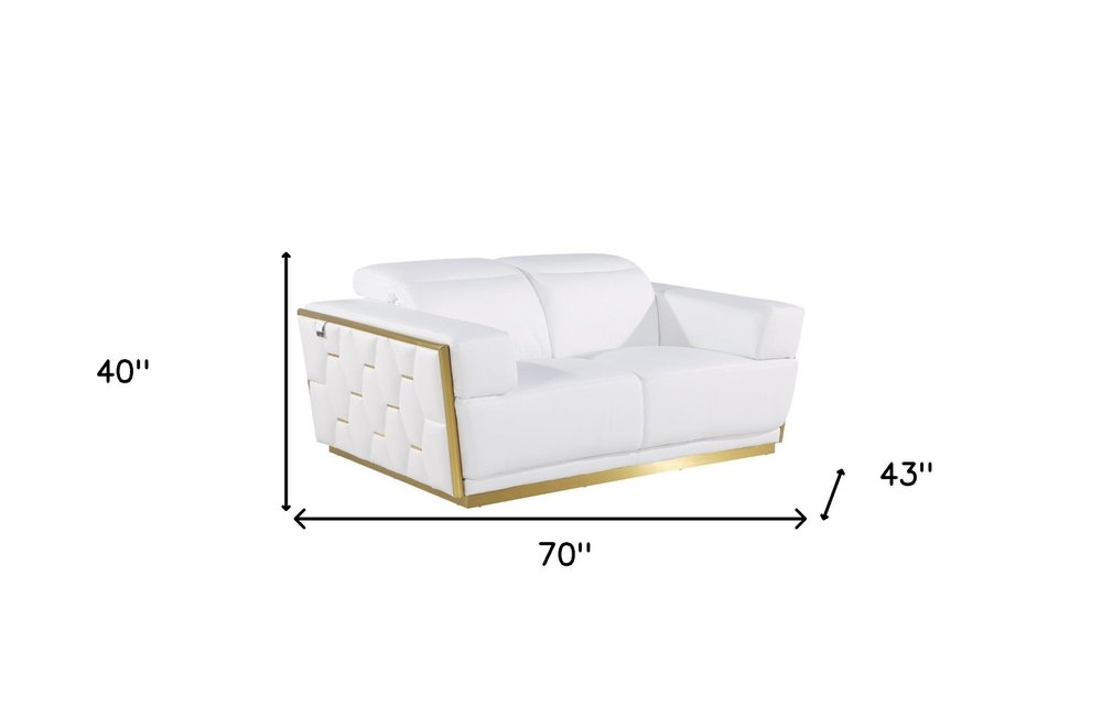 70" White And Silver Italian Leather Loveseat HomeRoots