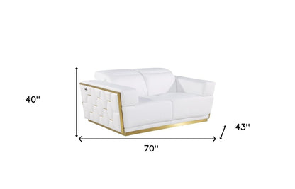 70" White And Silver Italian Leather Loveseat HomeRoots