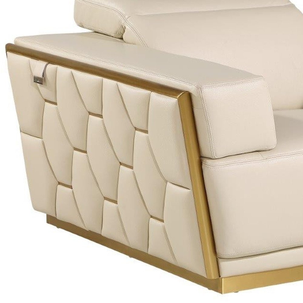 47" Beige and Gold Italian Leather Club Chair HomeRoots