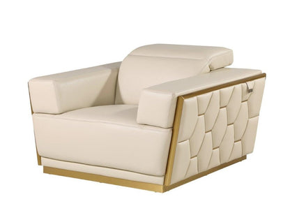 47" Beige and Gold Italian Leather Club Chair HomeRoots