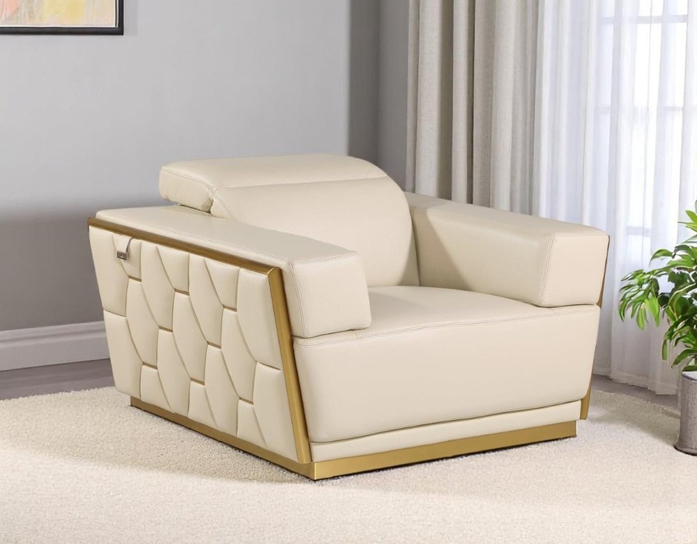 47" Beige and Gold Italian Leather Club Chair HomeRoots