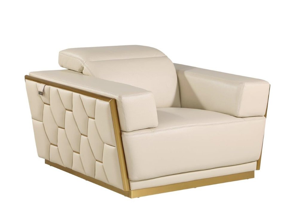 47" Beige and Gold Italian Leather Club Chair HomeRoots