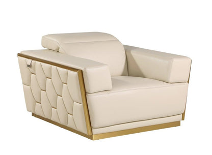 47" Beige and Gold Italian Leather Club Chair HomeRoots
