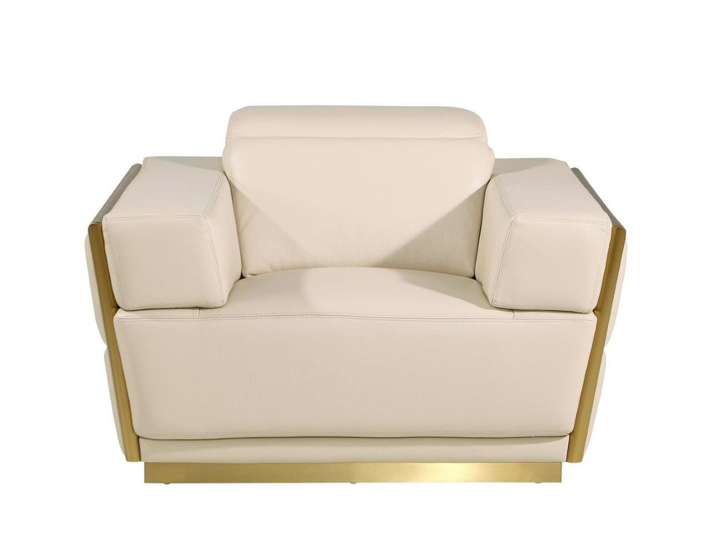 47" Beige and Gold Italian Leather Club Chair HomeRoots
