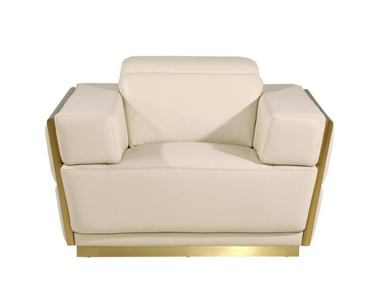 47" Beige and Gold Italian Leather Club Chair HomeRoots