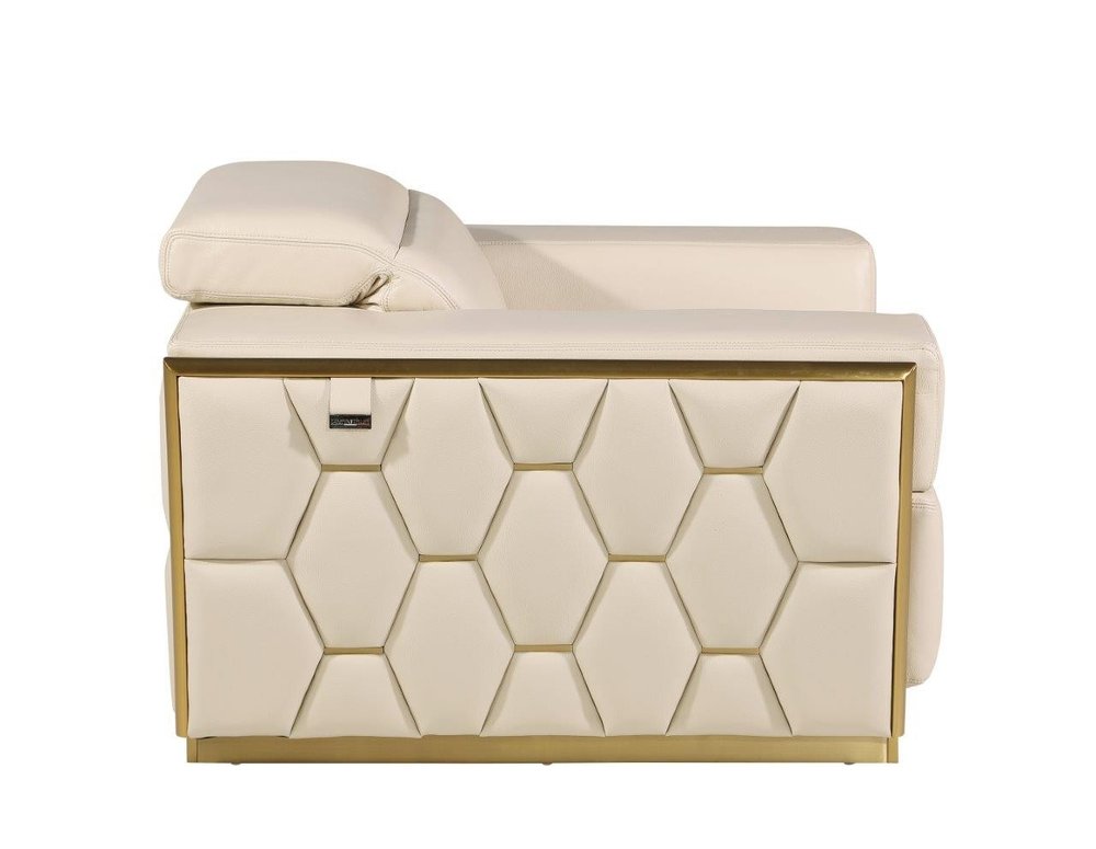 47" Beige and Gold Italian Leather Club Chair HomeRoots