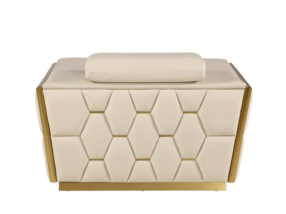47" Beige and Gold Italian Leather Club Chair HomeRoots