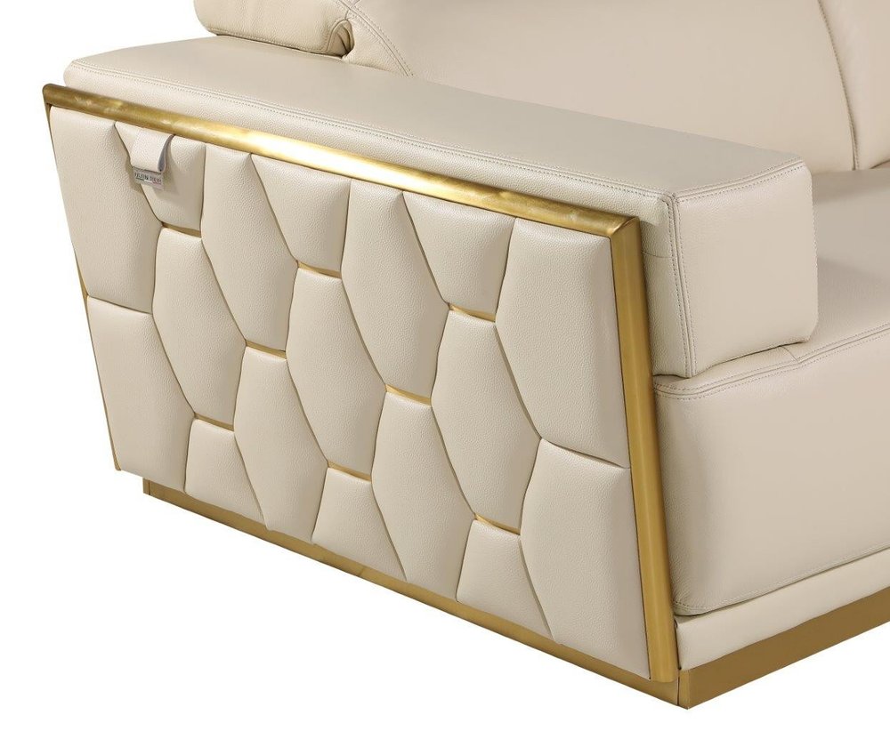 47" Beige and Gold Italian Leather Club Chair HomeRoots