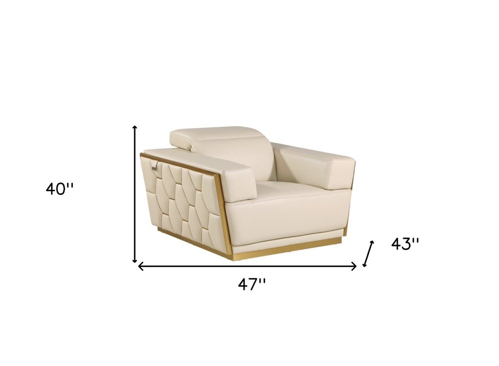 47" Beige and Gold Italian Leather Club Chair HomeRoots