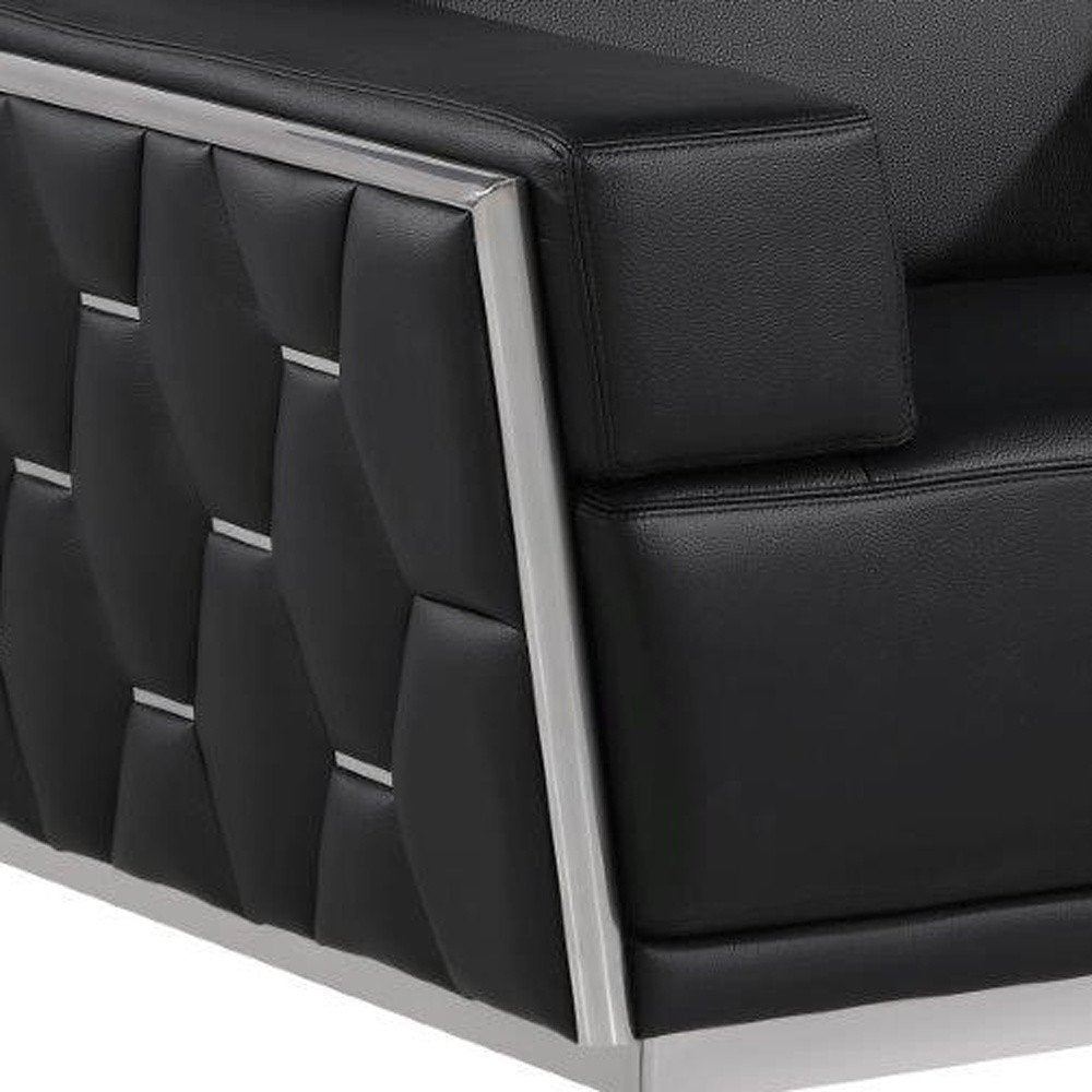 47" Black and Silver Italian Leather Club Chair HomeRoots