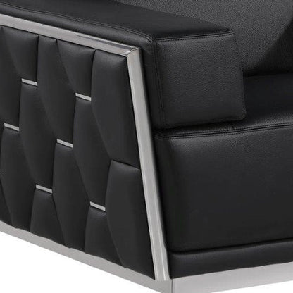 47" Black and Silver Italian Leather Club Chair HomeRoots