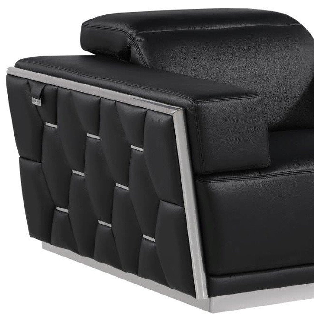 47" Black and Silver Italian Leather Club Chair HomeRoots