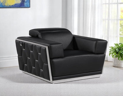 47" Black and Silver Italian Leather Club Chair HomeRoots