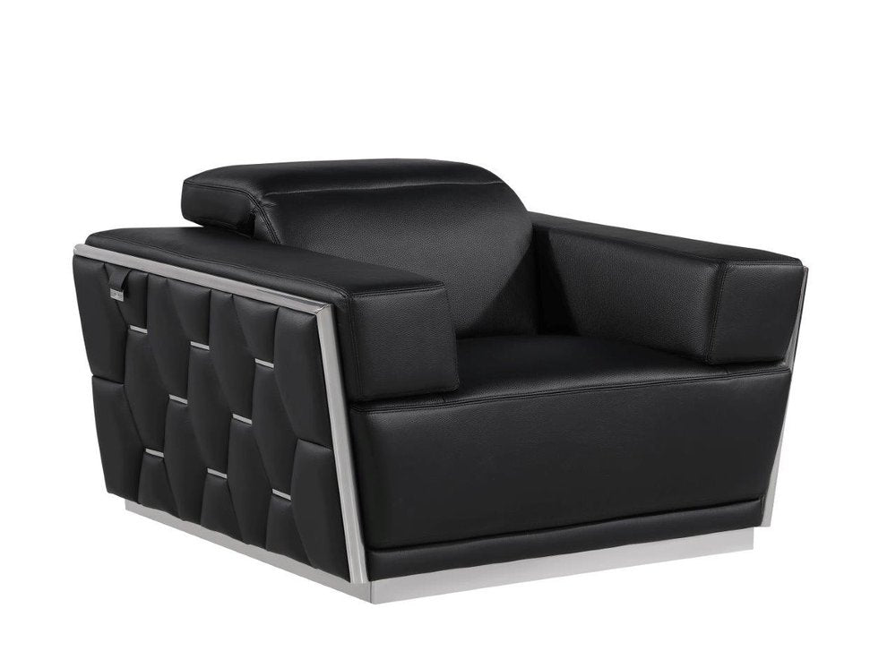 47" Black and Silver Italian Leather Club Chair HomeRoots