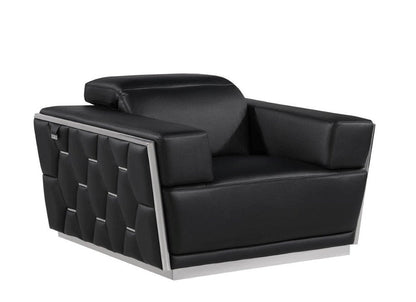 47" Black and Silver Italian Leather Club Chair HomeRoots