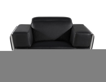 47" Black and Silver Italian Leather Club Chair HomeRoots