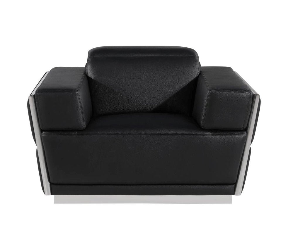 47" Black and Silver Italian Leather Club Chair HomeRoots
