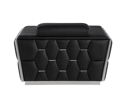 47" Black and Silver Italian Leather Club Chair HomeRoots