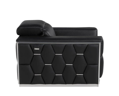 47" Black and Silver Italian Leather Club Chair HomeRoots