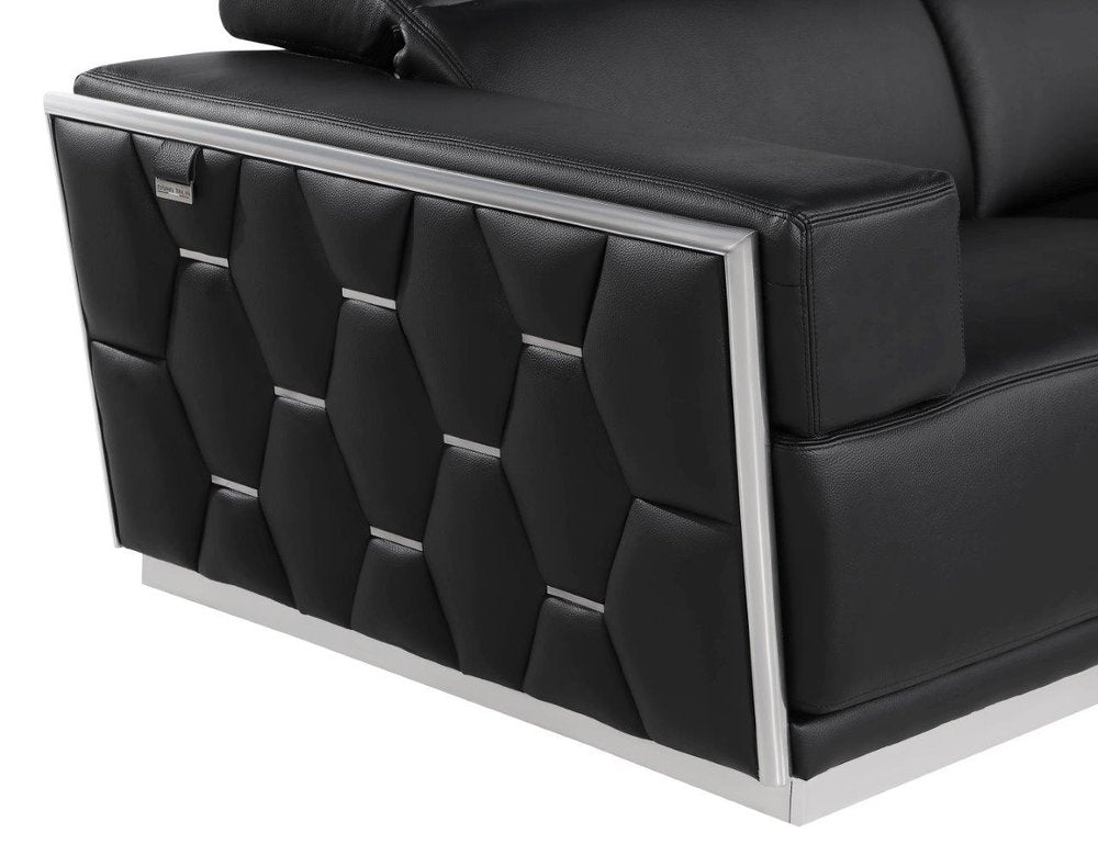 47" Black and Silver Italian Leather Club Chair HomeRoots