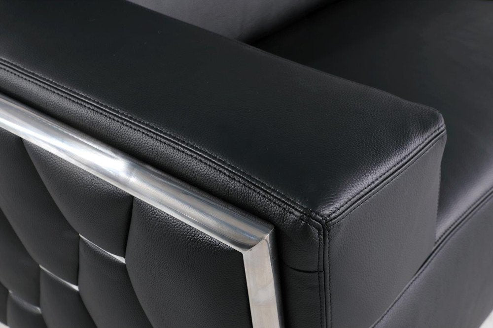 47" Black and Silver Italian Leather Club Chair HomeRoots