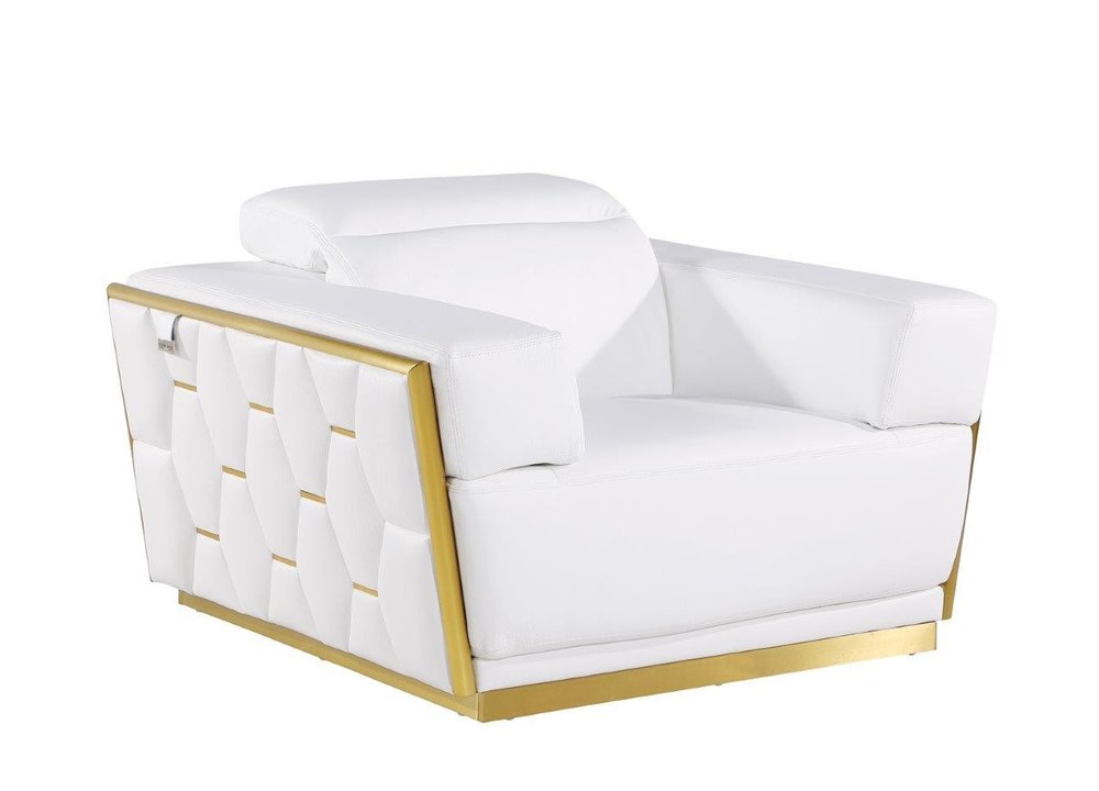 47" White and Gold Italian Leather Club Chair HomeRoots