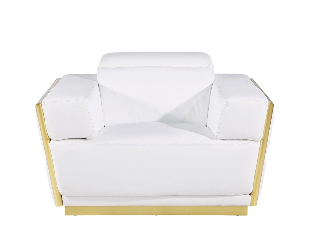 47" White and Gold Italian Leather Club Chair HomeRoots