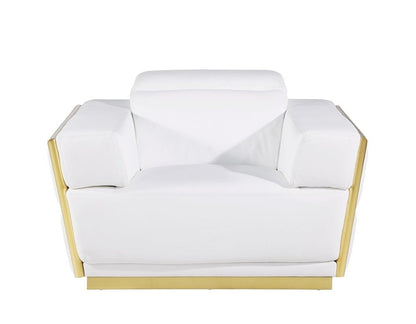 47" White and Gold Italian Leather Club Chair HomeRoots