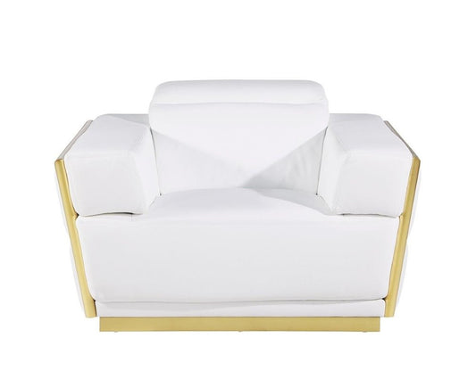 47" White and Gold Italian Leather Club Chair HomeRoots