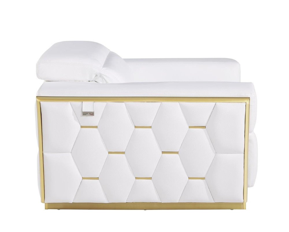 47" White and Gold Italian Leather Club Chair HomeRoots