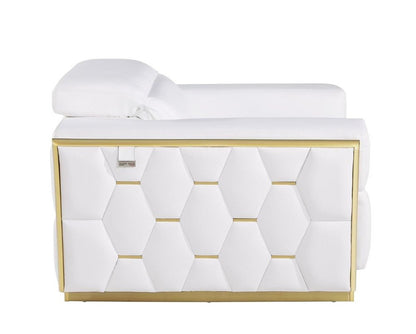 47" White and Gold Italian Leather Club Chair HomeRoots
