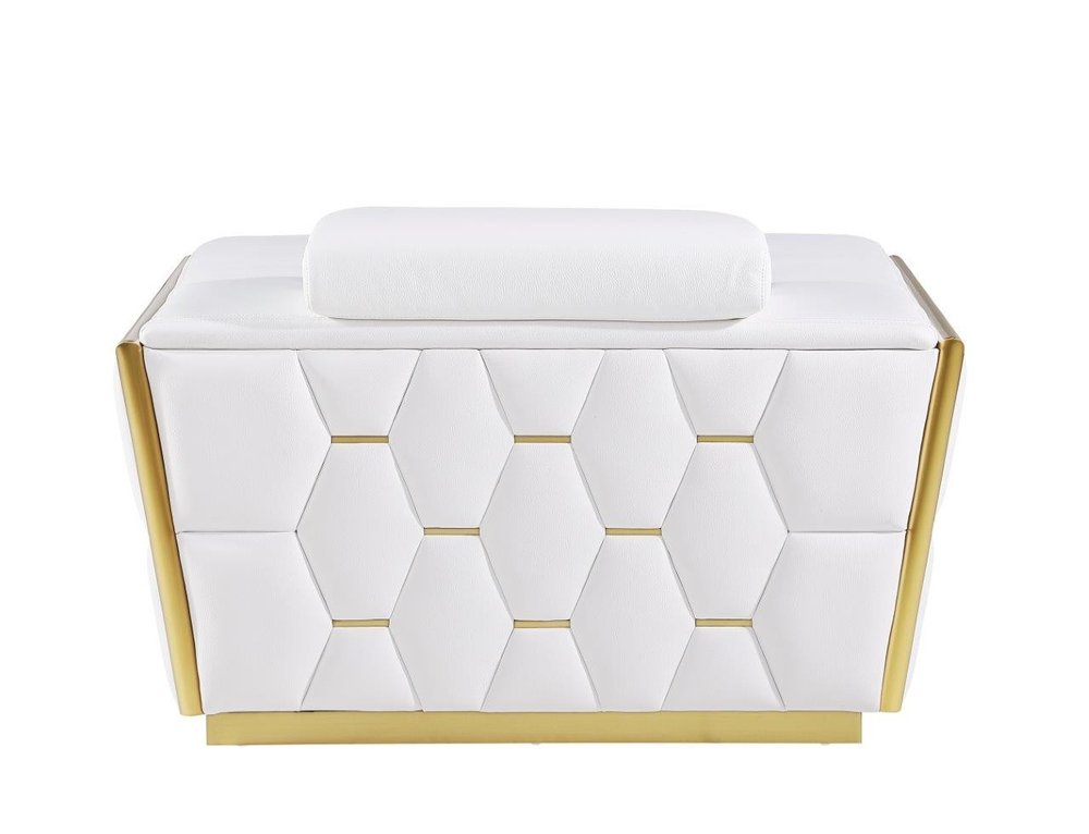 47" White and Gold Italian Leather Club Chair HomeRoots