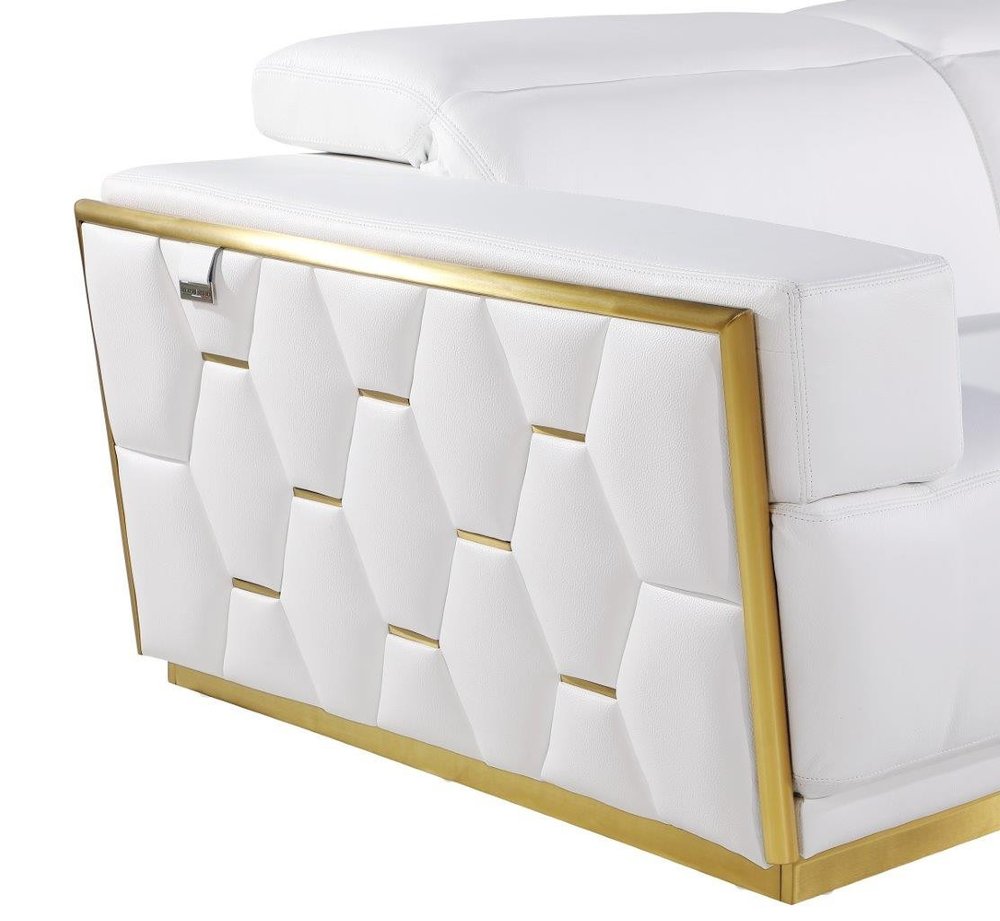 47" White and Gold Italian Leather Club Chair HomeRoots