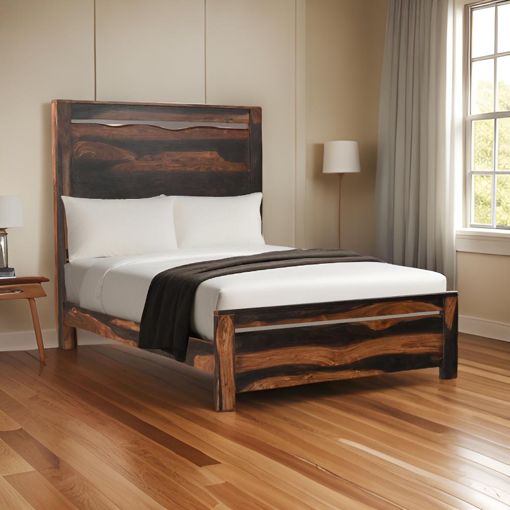 Dark Brown Live Edge Solid Wood Queen Bed Frame