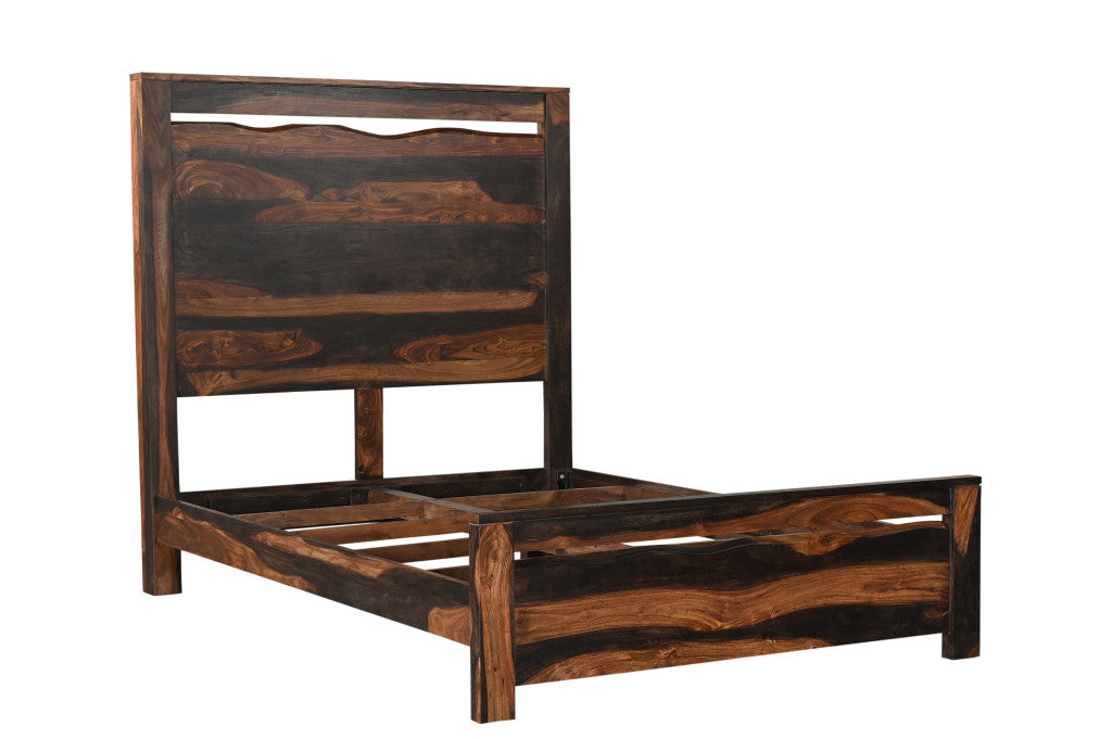 Dark Brown Live Edge Solid Wood Queen Bed Frame