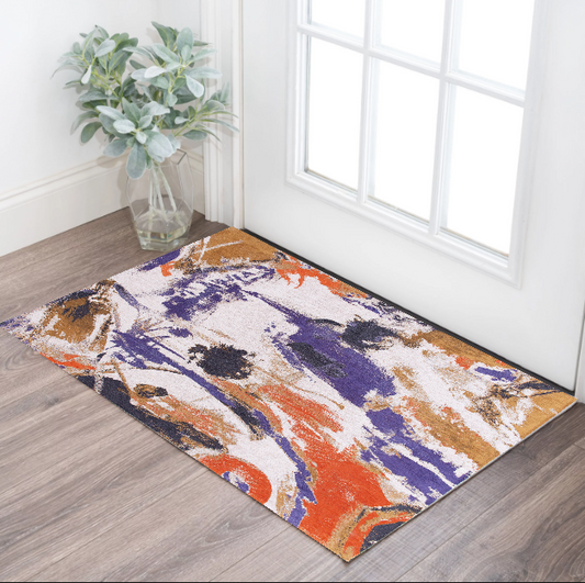 3' X 5' Purple and White Abstract Non Skid Area Rug - 93.0" (L) x 117.0" (W) x 0.9" (H)