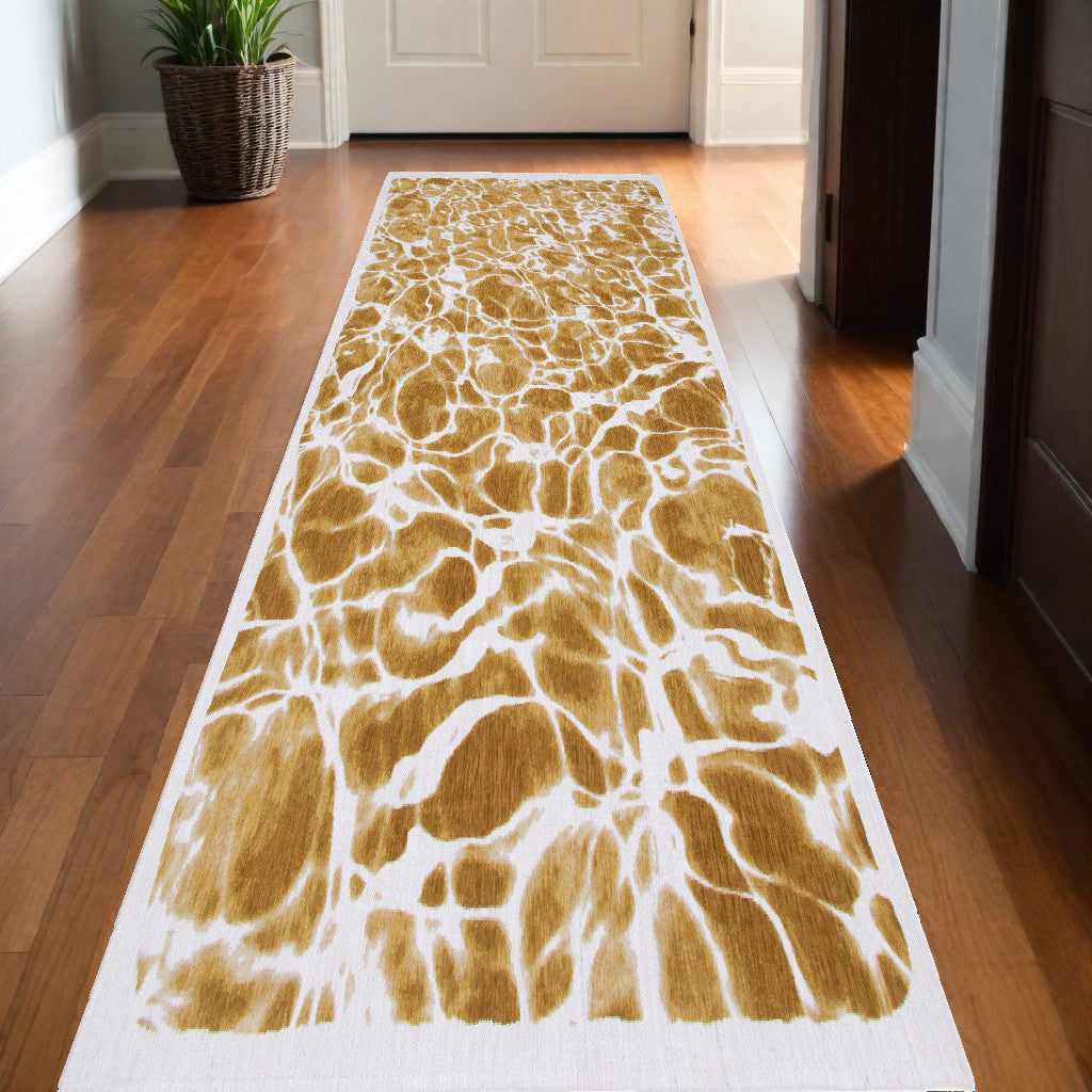 10' Yellow and Brown Abstract Non Skid Area Rug - 24.0" (L) x 36.0" (W) x 0.24" (H)