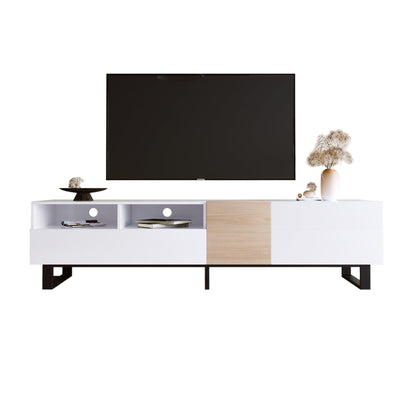 Modern TV Stand for 80'' TV with Double Storage Space Media Console Table Entertainment Center with Drop Down Door - FurniFindUSA