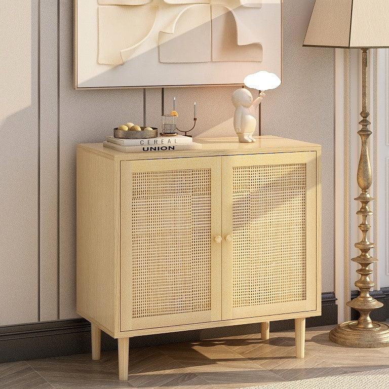 Rattan Storage Cabinet: Accent Cabinet with Doors Buffet Cabinet with Storage for Living Room Hallway Bedroom - FurniFindUSA