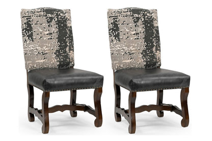 Set of Two Black Gray And Dark Brown Solid Wood Upholstered Chenille And Leather Dining Side Chairs HomeRoots