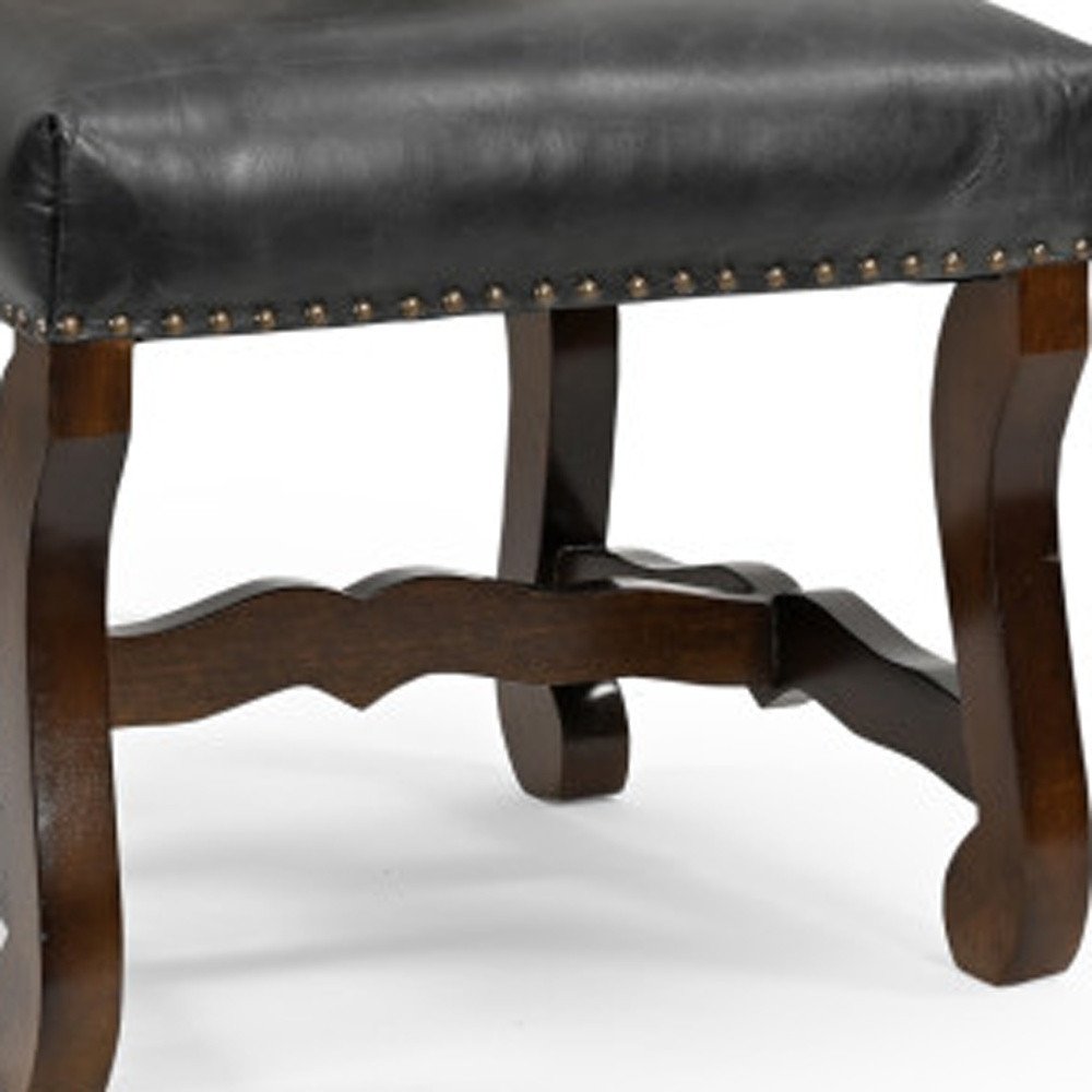 Set of Two Black Gray And Dark Brown Solid Wood Upholstered Chenille And Leather Dining Side Chairs HomeRoots
