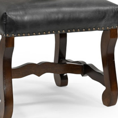 Set of Two Black Gray And Dark Brown Solid Wood Upholstered Chenille And Leather Dining Side Chairs HomeRoots